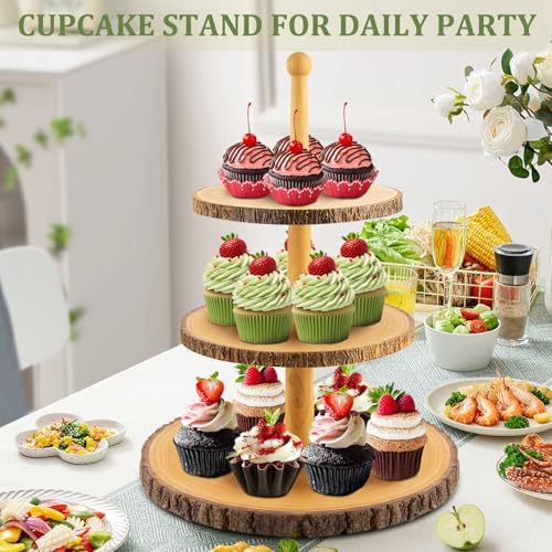 Cupcake Stand Wood Dessert Stands 3-Tier Wood Cupcake Stand - Elegant Farmhouse Dessert Display for Weddings, Baby Showers, Tea Parties, & More./Wedding Décor/Tea Party/Birthday/Graduation/Holiday. - Image 7