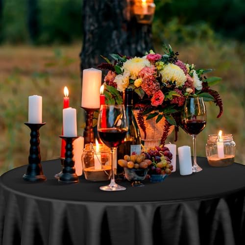 Buryeah 12 Pcs 84 Inch Black Round Plastic Disposable Table Cloth Waterproof Tablecloth Circle Table Covers for Bridal Wedding Birthday Party Gender Reveal Baby Shower - Image 2