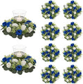 NUPTIO Flower Wedding Centerpieces for Tables: 10 Pcs 14 inch Diam Large Royal Blue & White Artificial Flowers Fake Roses Candle Rings Wreaths Spring Summer Wreath for Front Door Weddings Party by Nuptio
