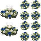 NUPTIO Flower Wedding Centerpieces for Tables: 10 Pcs 14 inch Diam Large Royal Blue & White Artificial Flowers Fake Roses Candle Rings Wreaths Spring Summer Wreath for Front Door Weddings Party by Nuptio