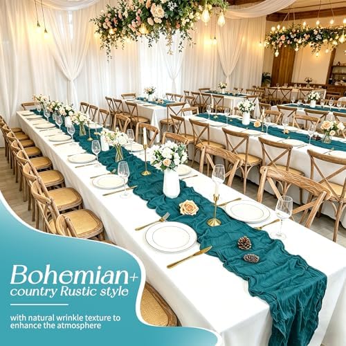 20 Pack Teal Table Runner 17 x 108inch Cheesecloth Table Runner Rustic Boho Gauze Sheer Fabric Cheese Cloth Table Runners for Wedding Party Bridal Baby Shower Birthday Spring Table Decor - Image 6
