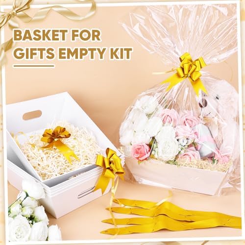 5 Pack Baskets For Gifts Empty, 10x12” White Gift Basket Kit with Clear Bags Gold Bows 200g Crinkle Cut Paper Empty Gift Baskets to Fill Large Gift Baskets for Christmas, Birthdays, Holidays, Weddings - Image 4
