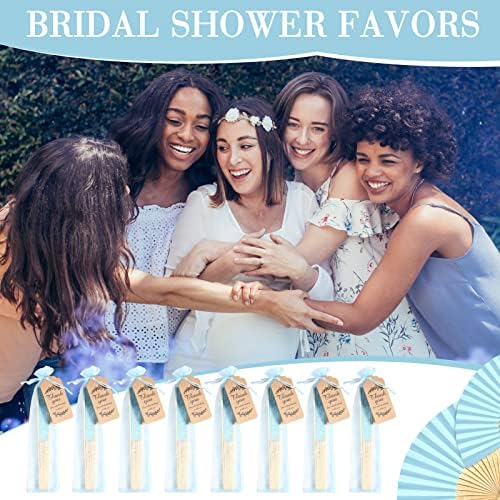 Roowest 50 Pack Paper Folding Fans Bamboo Wedding Favors, Blue - Image 5