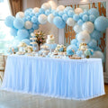 Baby Blue Table Cloth for 6 Foot Rectangle Tables, Stretch Fitted Tulle Table Covers Skirt, Rectangular Ruffle Tutu Tablecloth Wedding Baby Shower Baby Shower Cake Tablecloths Decorations by Tao-GePartyDecorations