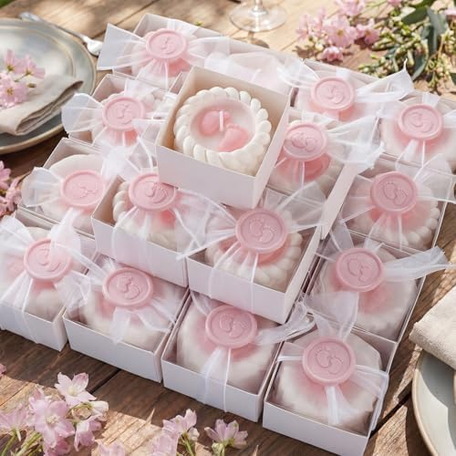 MTLEE 24 Pcs Baby Shower Candle Party Favors for Guests Pink Footprints Scented Candles with Bow Gift Box Ribbon Cute Feet Shaped Return Gifts Keepsakes for Baby Shower Gender Reveal Party Supplies by MTLEE