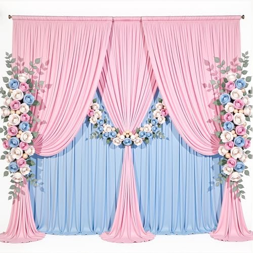 10x8ft Pink Blue Backdrop Curtain for Gender Reveal Wrinkle Free Fabric Backdrop Curtain Baby Shower Photo Backdrop Drapes for Boy or Girl Birthday Party Photo Shoot Back Drop 2 Panels 5x8FT by Suppromo