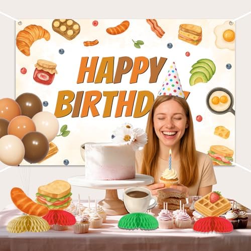 Brunch Birthday Party Decorations Brunch Happy Birthday Backdrop Banner Garland Breakfast Food Cake Topper Honeycomb Centerpieces Balloons for Boys Girls Let's Brunchs Bday Decor Party Supplies - Image 5