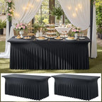 2 Pack Black Spandex Tablecloth 6ft with Ruffled Skirt,Wrinkle Free High Stretch Fitted Tablecloths for 6 Foot Rectangle Tables,Pleated Elastic Spandex Table Covers 6ft for Parties Wedding Banquet by ENJOYYOURPARTY