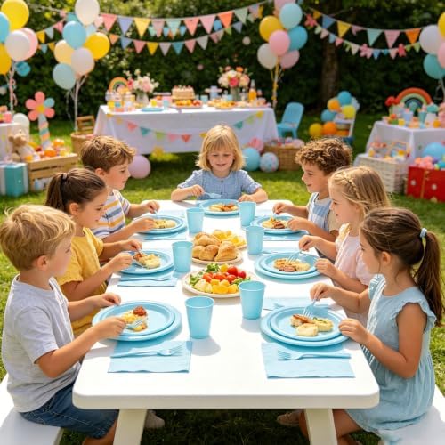250Pcs Light Blue Plastic Party Plates and Napkins for Birthday,Baby Shower - Image 6