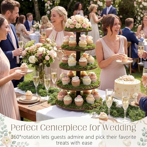 Funnymoom 5 Tier Large Round Cupcake Stand for 100 Cupcake Rustic Cupcakes Tower 360° Rotatable Wooden Cupcakes Holder Table Display Dessert Stand for Birthday Graduation Baby Shower Wedding 20.9'' - Image 3