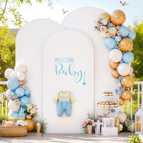 White and Pink Arch Backdrop Cover 7.2FT 6.6FT 6FT Arch Covers Stretchy Backdrop Set of 3, Wedding Arch Cover Spandex Fitted Double-Color Fabric Arch Covers for Party Baby Shower Birthday Decoration - Image 2