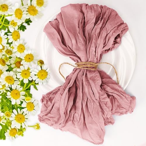 Cupuamon 100 Pack Cheesecloth Napkins 20x20 Inch Dinner Table Napkins Boho Washable Rustic Gauze Napkins Bulk for Wedding Bridal Baby Shower Party Decor (Dusty Pink) - Image 6