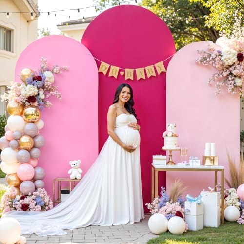 Set of 3 Arch Backdrop Covers(6ft, 5ft, 4ft) - Premium Stretchy Spandex Backdrop Arch Stand Cover for Baby Shower,Wedding,Party Decor Chiara Cover with Double-Sided Design(Pink) - Image 3