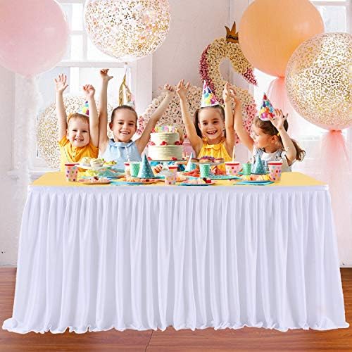 17ft White Table Skirts for Rectangle Tables Polyester Pleated Table Skirt Desk Skirts Ruffle Table Skirt Tablecloth for Wedding Birthday Party Baby Bridal Shower Banquet Table Decoration - Image 6