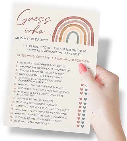 Printed Party Baby Shower Game Set – 4 Games & Activities for 30 Guests, Includes Bingo, Emoji Guessing, Price is Right, and Guess Who Trivia, Boho Rainbow Theme for Baby Girl (Pack of 2) - Image 2