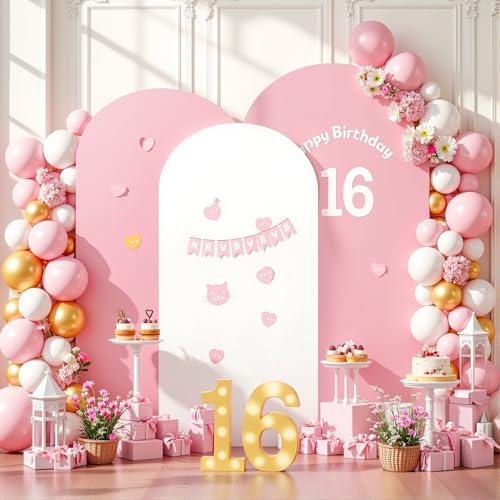 White and Pink Arch Backdrop Cover 6FT 5FT 4FT Arch Covers Stretchy Backdrop Set of 3, Wedding Arch Cover Spandex Fitted Double-Color Fabric Arch Covers for Party Baby Shower Birthday Decoration - Image 2