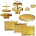 8Pcs Metal Cake Stand Set with 14 inch Round Cake Stand for Large Cakes, 2-Tier & 3-Tier Dessert Stands, Lace Edge Serving Trays – Display for Wedding, Birthday, Party(Gold) by CakeStand