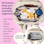 RUVALINO Baby Diaper Bag Backpack with Changing Pad, Waterproof, Beige - Image 6