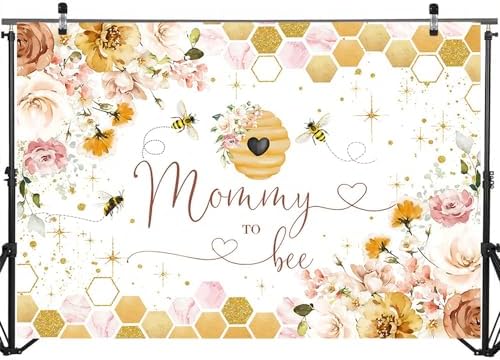 Mocsicka Mommy to Bee Baby Shower Backdrop Bee Theme Honeycomb Baby Shower A Sweet Little Honey Bee is On The Way Gender Reveal Party Decorations Party Decorations Cake Table Banner (10x8ft) - Image 3