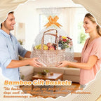 LuxDuo Father's Day 4 Set Foldable Baskets for Gifts Empty, Large Reusable Woven Bamboo Gift Basket Kit with Handle Wrap Bag Gold Bow for Mother's Day Baby Shower Birthday Wrapping, 12 Gift Cards - Image 6