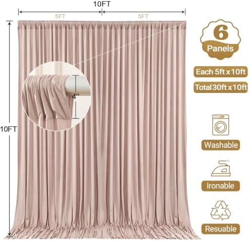30x10FT Backdrop Curtains with Rod Pockets - Wrinkle Free Photo Stage Backdrop 6 Panels Curtains Drapes for Photography Wedding Party Baby Shower Decorations (Nude Blush) - Image 5