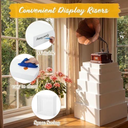 Geelin 6 Pcs Acrylic Risers Cube Stands, White, 10 to 15 Inch, Square - Image 3