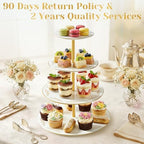 DUJUST 4-Tier Cupcake Stand Tower, British Style Porcelain Tiered Tray with Golden Trim & Pattern, Food Grade Dessert Display Stand, Beautiful Gift for Tea Party & Home Décor - White - Image 7