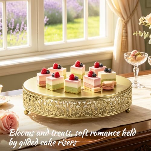 12 Inch Luxury Gold Cake Stand, Round Metal Dessert Display with Ornate Filigree Lace, Dual-Coated Premium Finish for Wedding, Anniversary & Elegant Home Decor - Image 6
