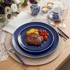 KIRE 175Pcs Blue Plastic Plates with Silver Rim & Disposable Silverware with Blue Handle & Silver-rim Cups & Hand Napkin & Plastic Dinnerware for Parties/Wedding - Image 5