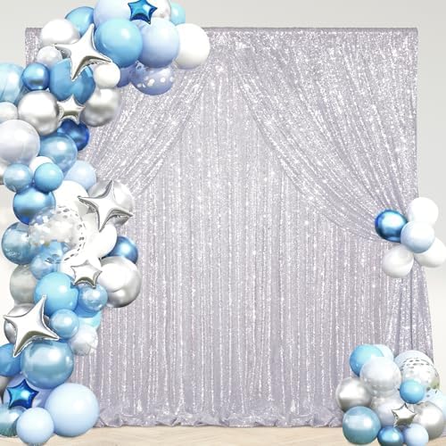 Silver Backdrop Curtains 2 Pieces 5FTx10FT Sequin Backdrop Decor for Party Wedding Christmas Background - Image 6