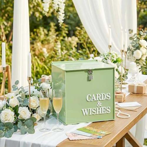 Sage Green Wedding Card Box with Lock, Acrylic Card Box for Wedding Decor - Image 6