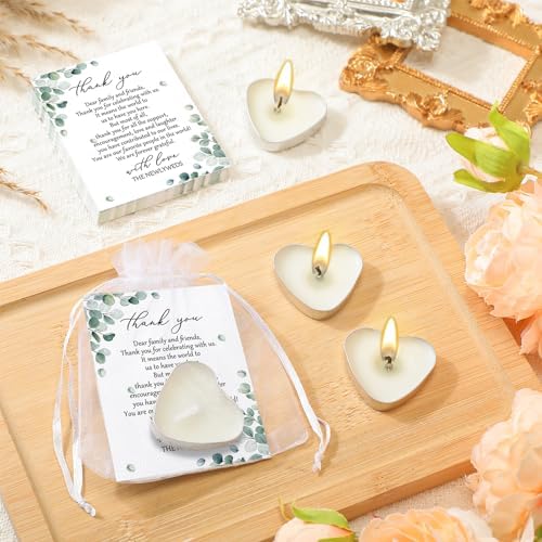 Threlaco 150 Sets Wedding Favors for Guests Bulk Mini Heart Shaped Candles Wedding Party Favors for Guests with Thank You Cards and Organza Bags Bridal Shower Party Souvenir Candle Gifts - Image 4