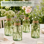 TBWIND Vintage Glass Flower Vase, 6PCS Farmhouse Green Mason Jar Vases - Image 6