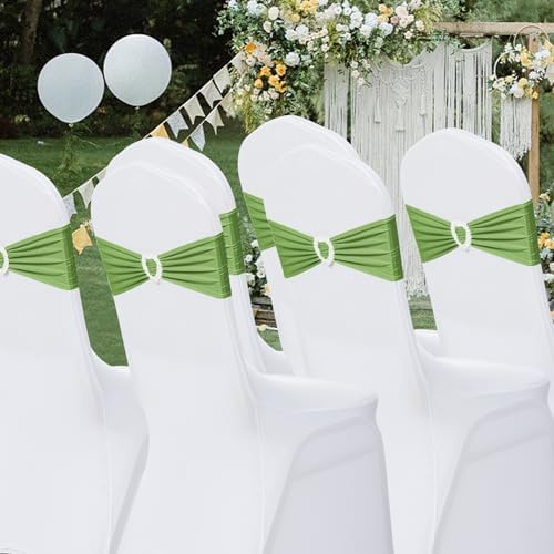 Pack of 120 Spandex Chair Sashes Bows Stretch Chair Cover Band with Buckle Slider Universal Elastic Chair Ties for Wedding Banquet Party Event Decoration (Sage Green) - Image 7