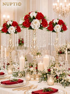 NUPTIO Flower Balls Centerpieces for Wedding Tables, Red & White Roses - Image 2