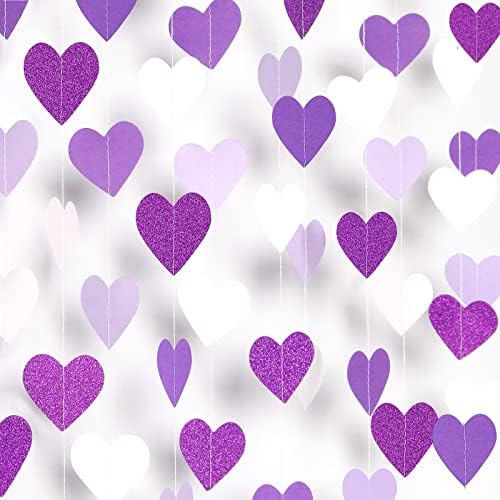 Purple Lavender White Streamers Birthday Banner Baby Bridal Shower Wedding Engagement Bachelorette Graduation Decorations Heart-Garland and Tissue Pom Poms,Women Girl Birthday Supplies Tassel Garland - Image 2