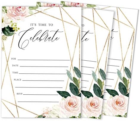 Pack of 30, Its Time to Celebrate Join Us Invitations with Envelopes, Geo Blush Floral Greenery Watercolor Invites for Your Wedding, Bridal Shower Engagement Party, Birthday 5 X 7 Inches by Inkdotpot