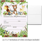 Amanda Creation Woodland Baby Shower Invitations & Party Bundle, 20 Pack 5x7 Woodland Animal Invites with White Envelopes, Diaper Raffle, Book Cards, Stickers & Wrappers - Image 4