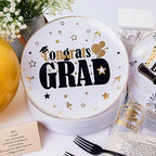 Liacere 150PCS Graduation Plastic Plates - Disposable Black and Gold, Graduation Party include 50Plates 25Knives 25Forks 25Spoons 25Cups - Image 4