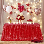 Poise3EHome Red Sequin Tablecloth 90×156 Inch Rectangle Sparkly Fabric Table Cloth for Birthday Wedding Christmas Party Holiday Baby Shower Decoration by Poise3EHome