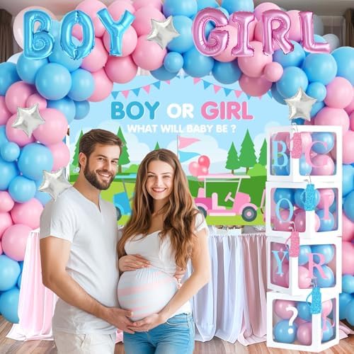 Golf Gender Reveal Decorations, Baby Boy or Girl Gender Reveal Party Decor, Golf Club Putters Backdrop Balloon Banner Tablecloth Box Sash for Caddie Be Gender Reveal Supplies - Image 6