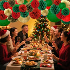 WOLHOWLTD Gold Green Red Christmas Decoration Set - 36Pcs Paper Lanterns, Pompoms, Honeycomb for Wedding,Christmas,School Day,Bridal Shower,Scary Birthday Party Classroom,Home Decoration - Image 3