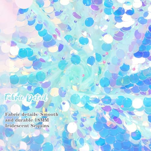 QueenDream Green Tablecloth Sequin Mermaid Fabric: Rectangle Iridescent Table Cloth 51x47 Inches Mermaid Ocean Themed Birthday Party Decorations - Image 4