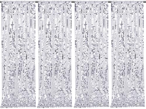Silver Sequin Backdrop Curtain 4 Panels 2ftx8ft 18mm Glitter Shimmer Background Drapes for Wedding Party Baby Shower Photo Booth Decorations by SoarDream