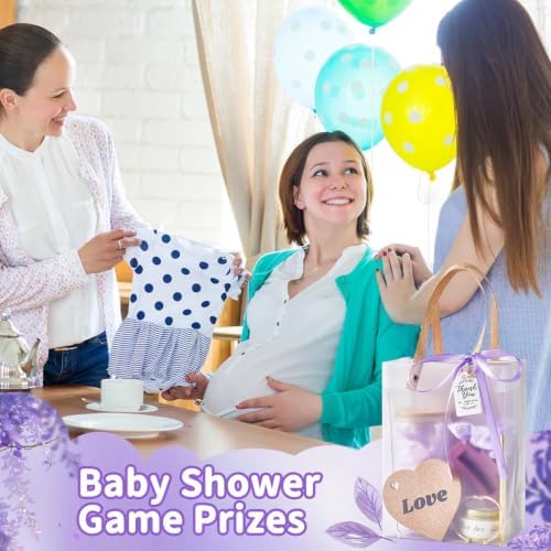 46Pcs Baby Shower Prizes for Game Winners Gifts Wedding Bridal Shower Gifts Including Glass Cans Notebooks Soy Candles Hair Clips for Baby Shower Wedding Bridal Shower Game Prizes (Purple, 4 Sets) - Image 5