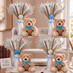 4 Sets 125 Pcs Bear Baby Shower Table Centerpiece with Bear Stuffed Animals Blue Dried Pampas Grass Artificial Flower Plastic Vase for Boho Wedding Bridal Reveal Birthday Baby Shower Decor - Image 5