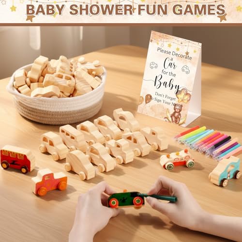 Hiboom 75 Pcs Baby Shower Wood DIY Print Car Set, Brown, Bear - Image 4