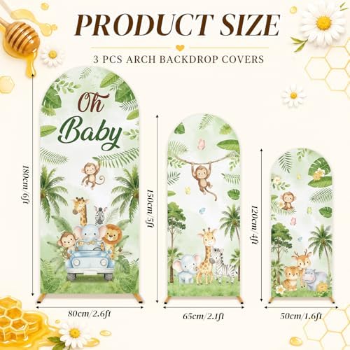 3Pcs Safari Jungle Baby Shower Decoration Safari Jungle Baby Shower Animal Arch Backdrop Cover Set Wild Tropical Leaves Photography Background Stand Covers for Birthday Party Decorations 4ft 5ft 6ft - Image 2