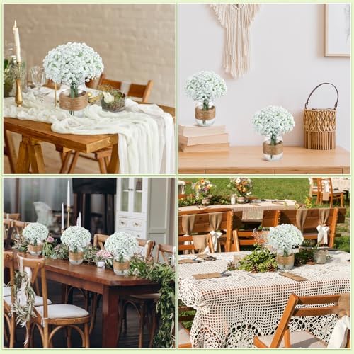 43 Pcs/ 6 Set Babybreath Mason Jar Table Centerpiece Mason Jar Vases - Image 6
