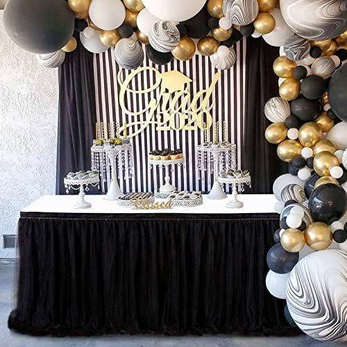 QueenDream Rectangle Black Table Skirts Tulle Table Skirting 14ft Tutu Table Cover for Round Rectangle Tables Baby Shower Home Decoration - Image 3